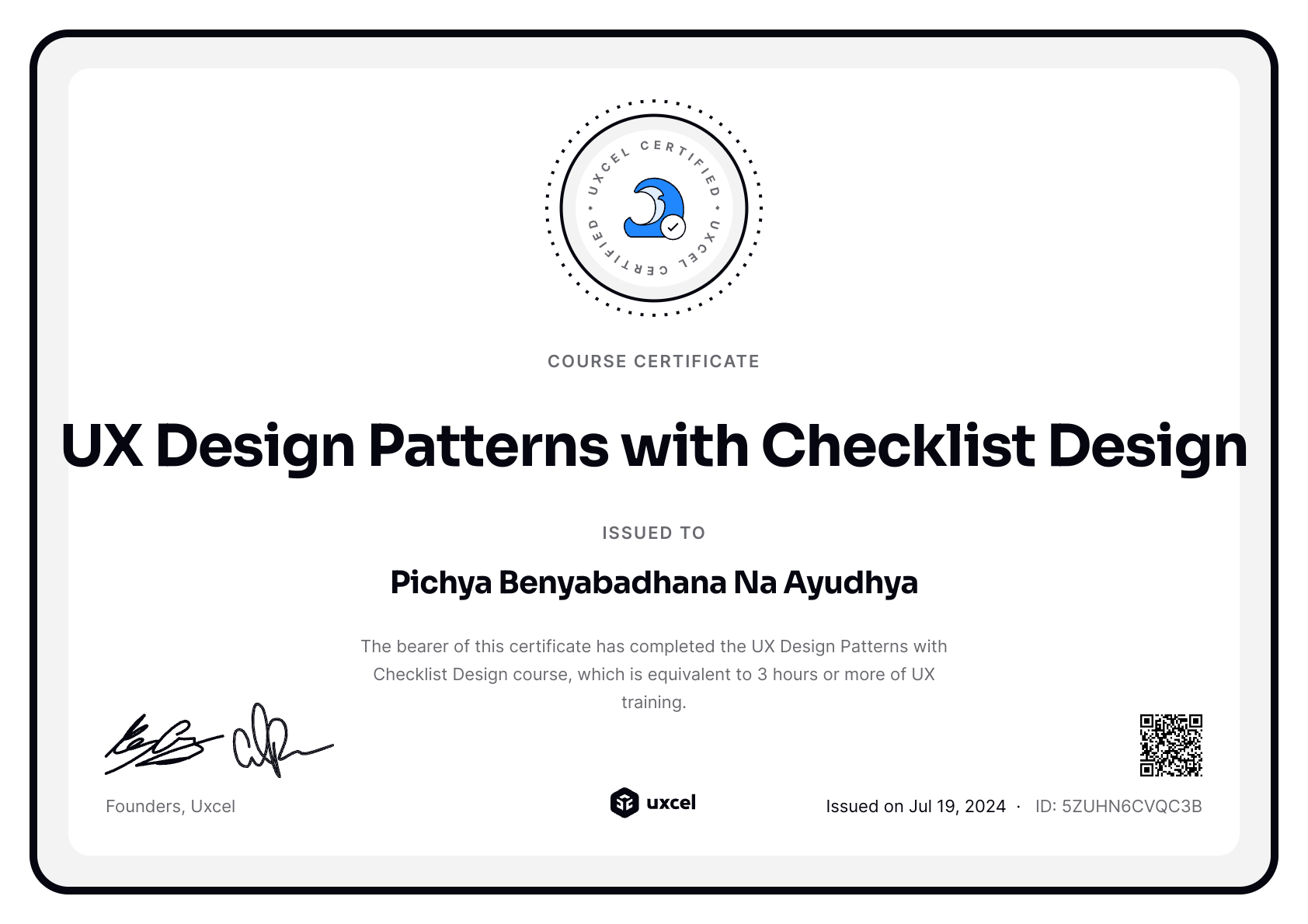 Pichya Benyabadhana Na Ayudhya's certificate